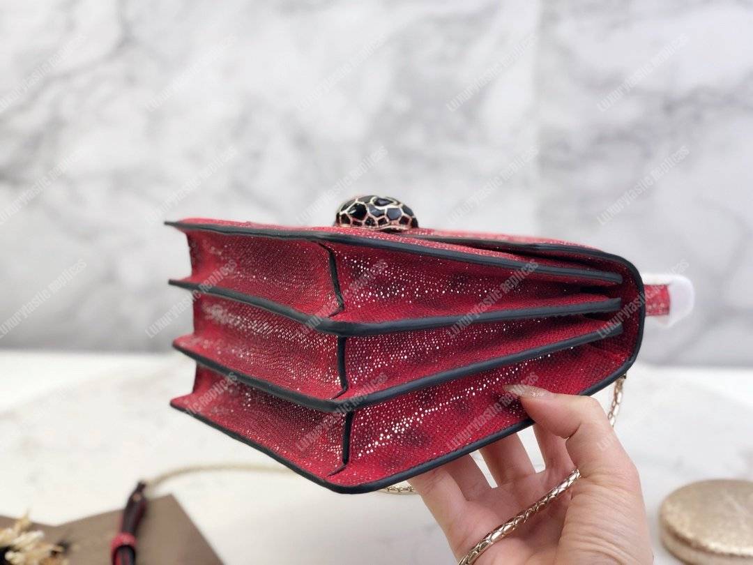 BVL Serpenti Forever Flap Cover Small Tophandle Bag Ruby Red Karung