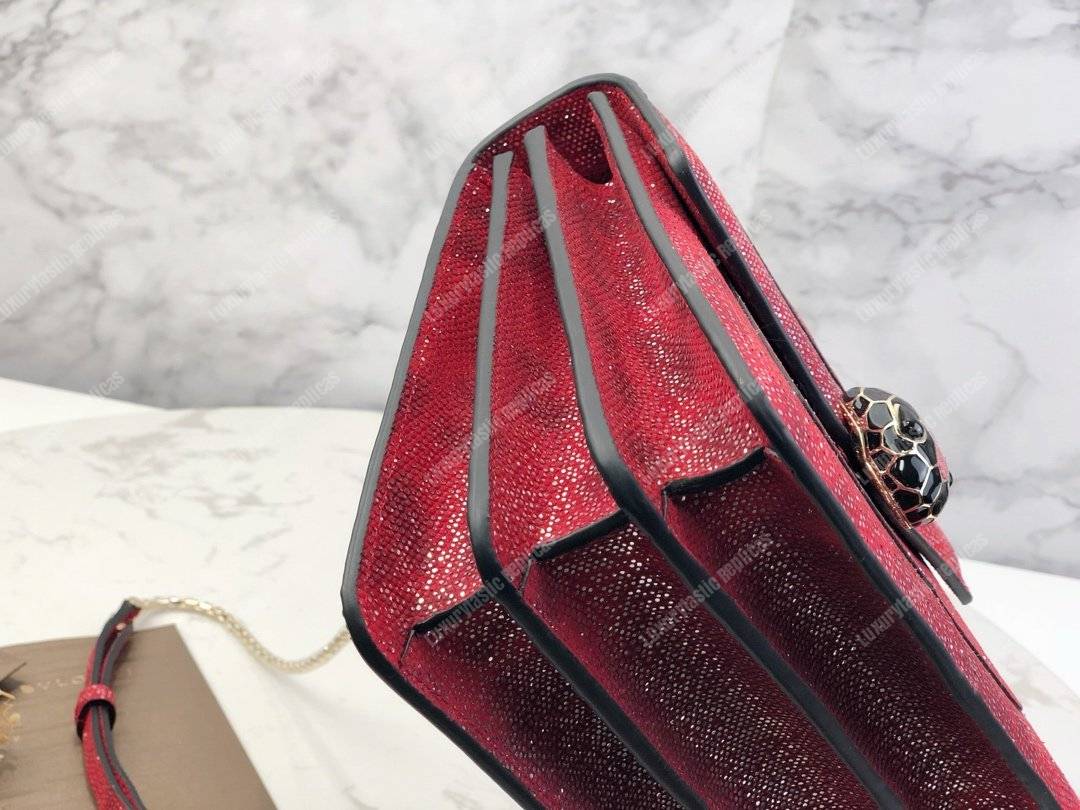 BVL Serpenti Forever Flap Cover Small Tophandle Bag Ruby Red Karung