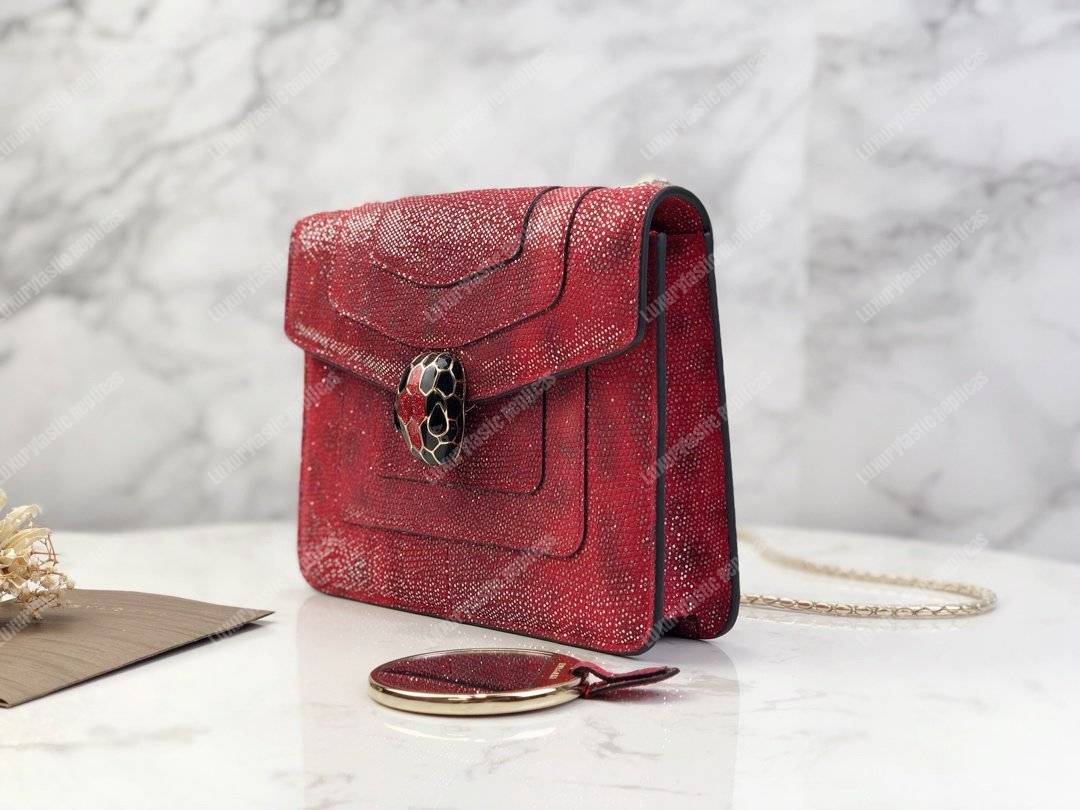 BVL Serpenti Forever Flap Cover Small Bag Ruby Red Karung