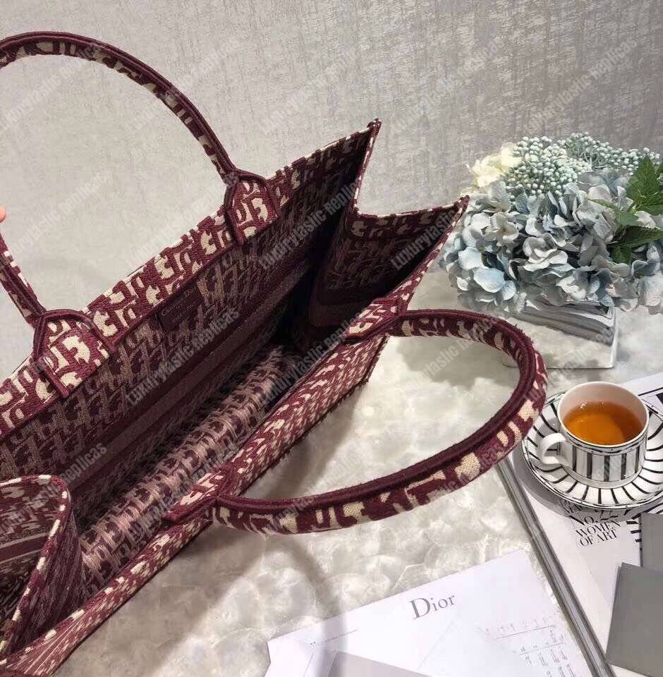 D*or book tote bag in embroidered canvas burgundy D*or oblique