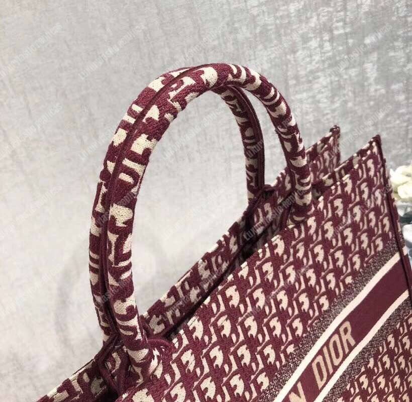 D*or book tote bag in embroidered canvas burgundy D*or oblique