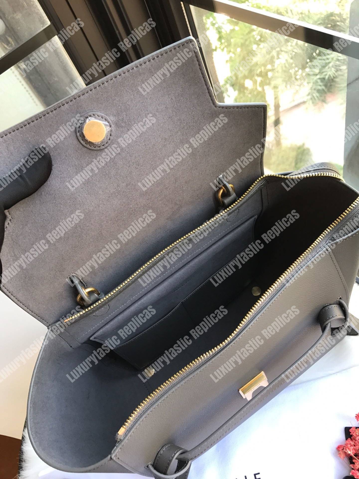 Ce**e mini belt bag in grained calfskin grey