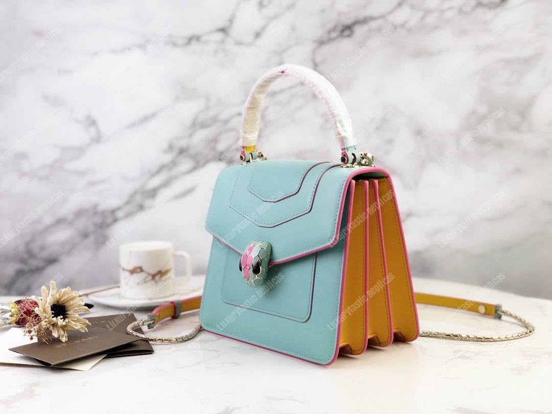 BVL Serpenti Forever Crossbody Tophandle Bag Glacier Turqouise / Aster Amethyst