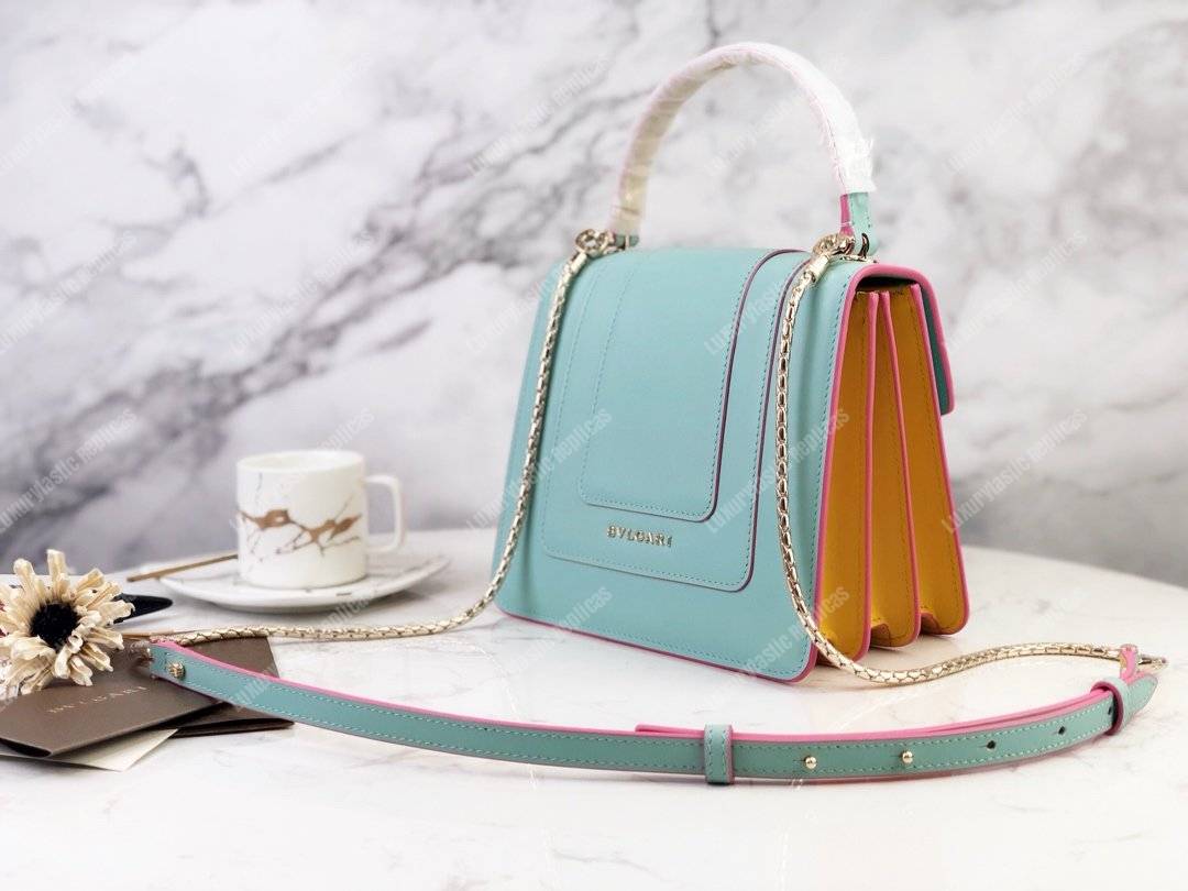 BVL Serpenti Forever Crossbody Tophandle Bag Glacier Turqouise / Aster Amethyst