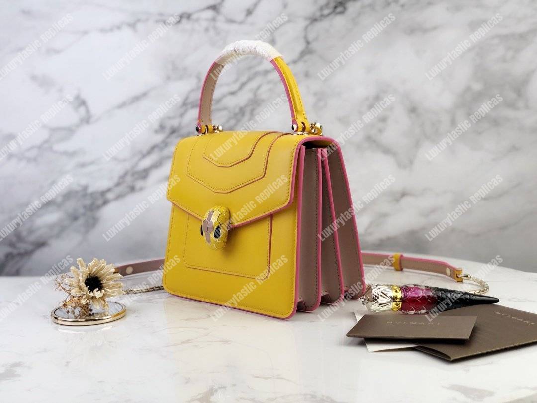 BVL Serpenti Forever Crossbody Tophandle Bag Buttercup Citrine / Crystal Rose