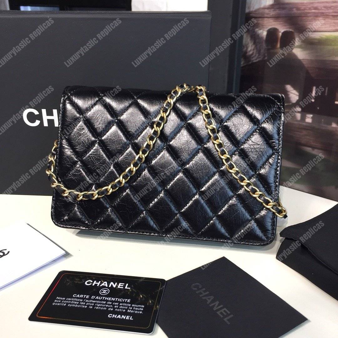 Ch*el wallet on chain – woc golden class calfskin black