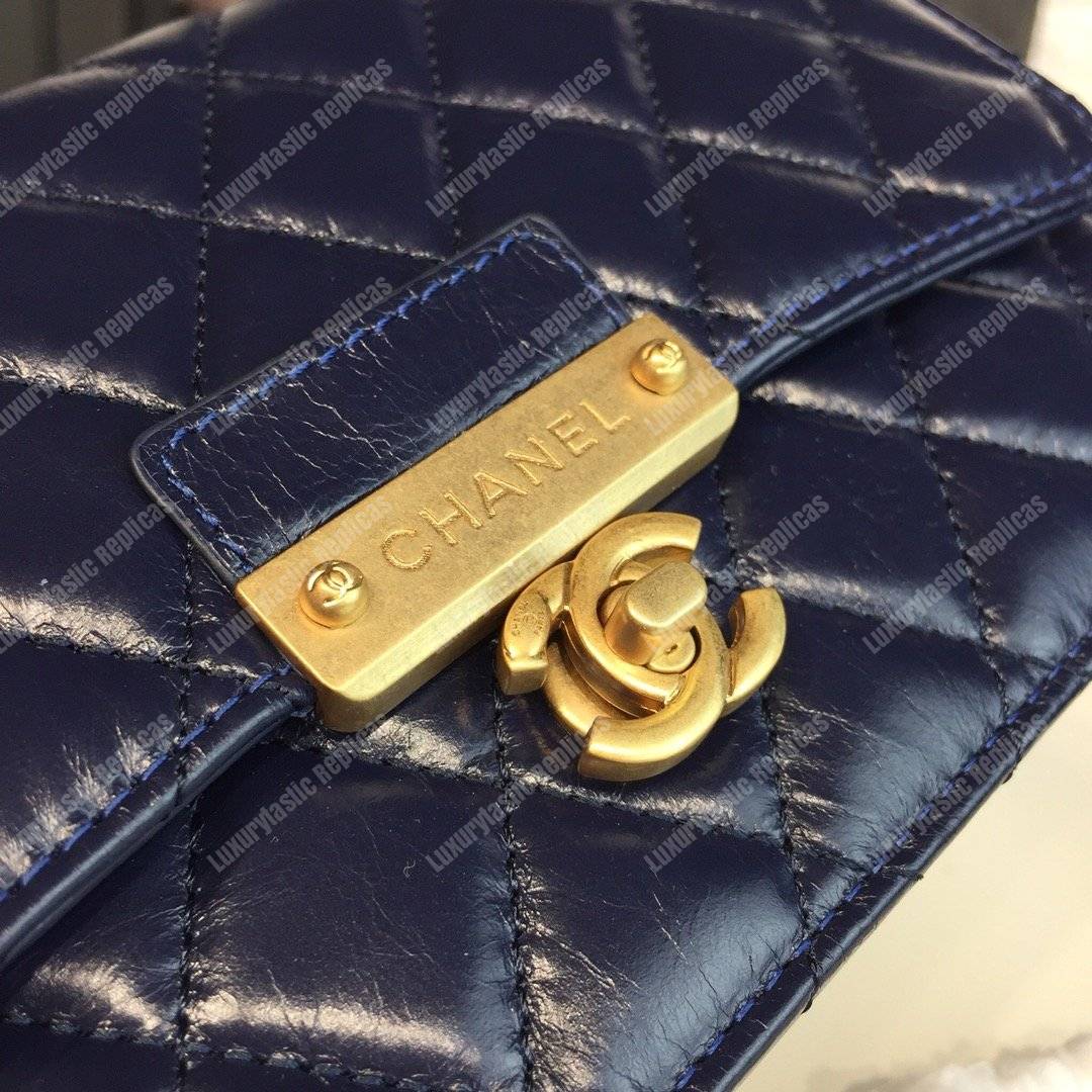 Ch*el wallet on chain – woc golden class calfskin dark blue