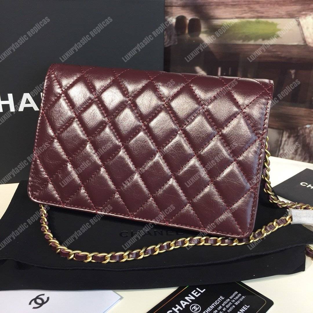Ch*el wallet on chain – woc golden class calfskin burgundy