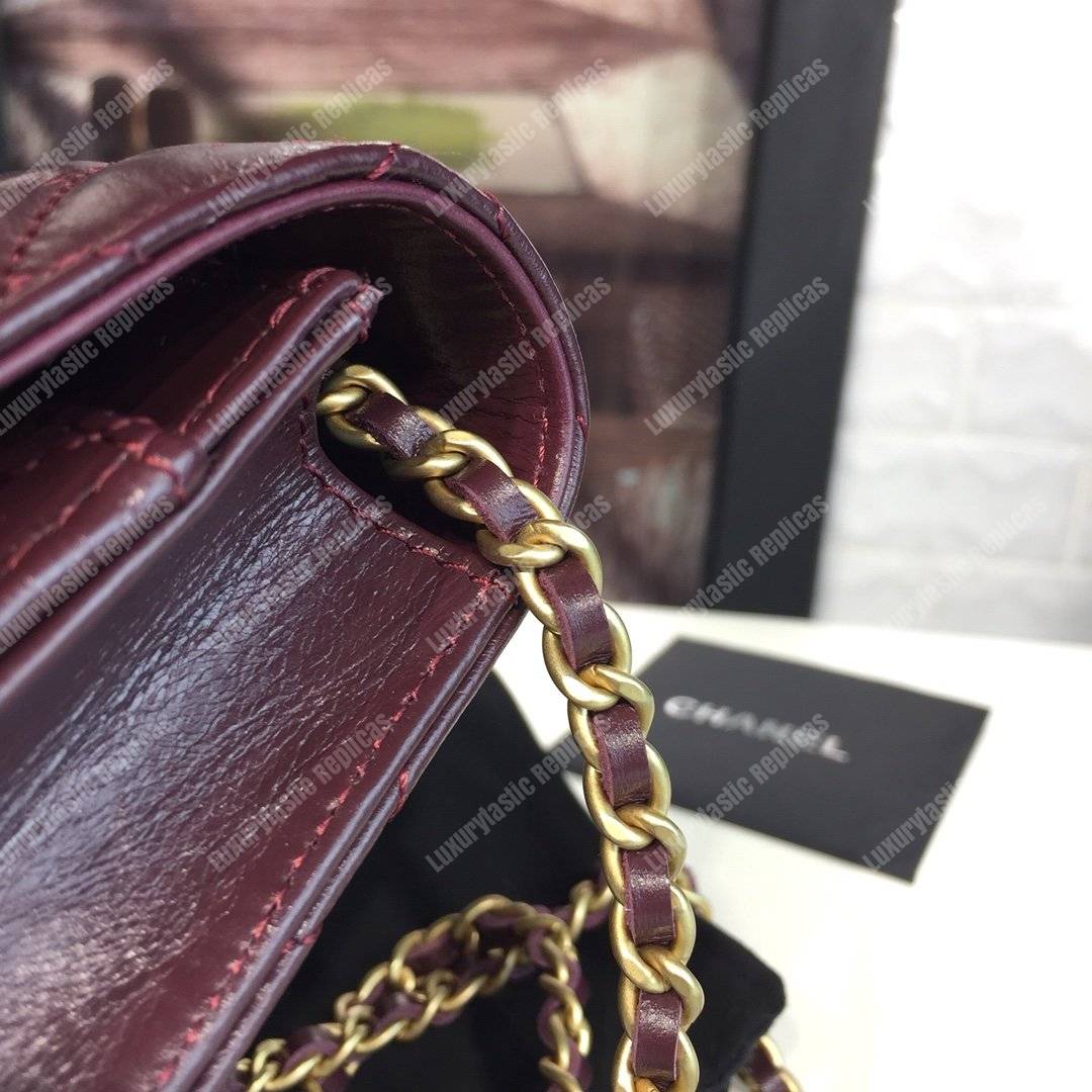 Ch*el wallet on chain – woc golden class calfskin burgundy
