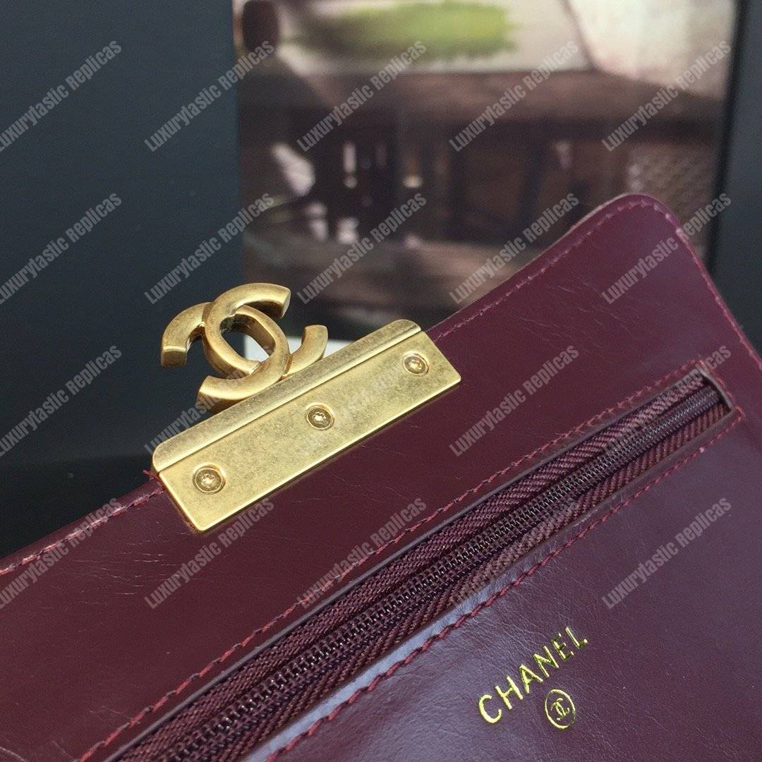 Ch*el wallet on chain – woc golden class calfskin burgundy