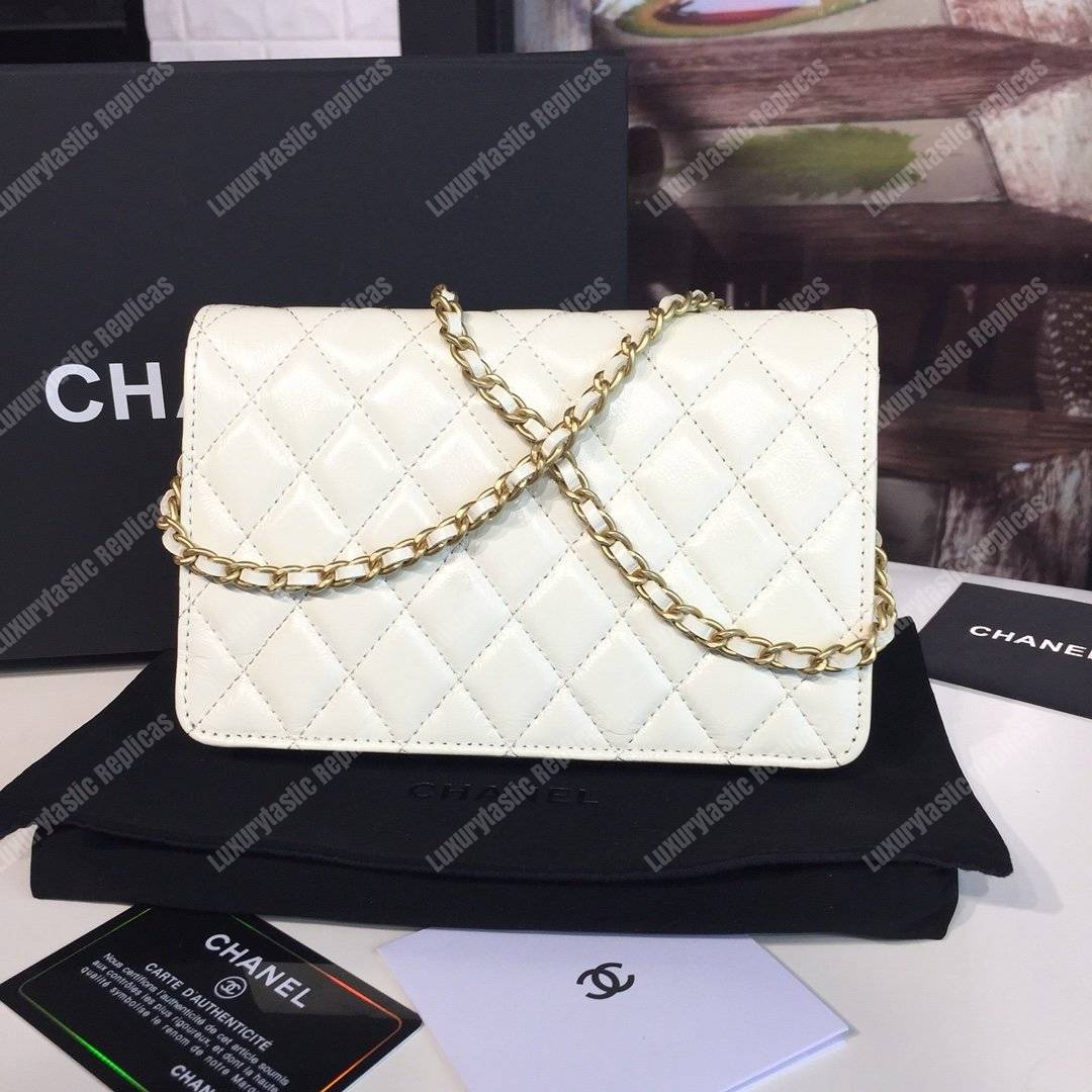 Ch*el wallet on chain – woc golden class calfskin white