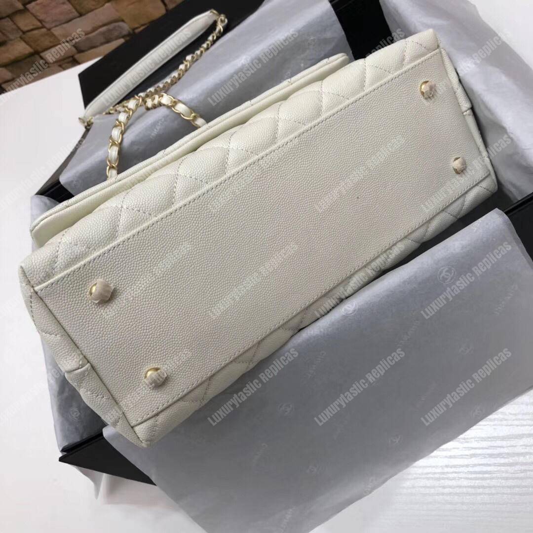 Ch*el flap bag with top handle white