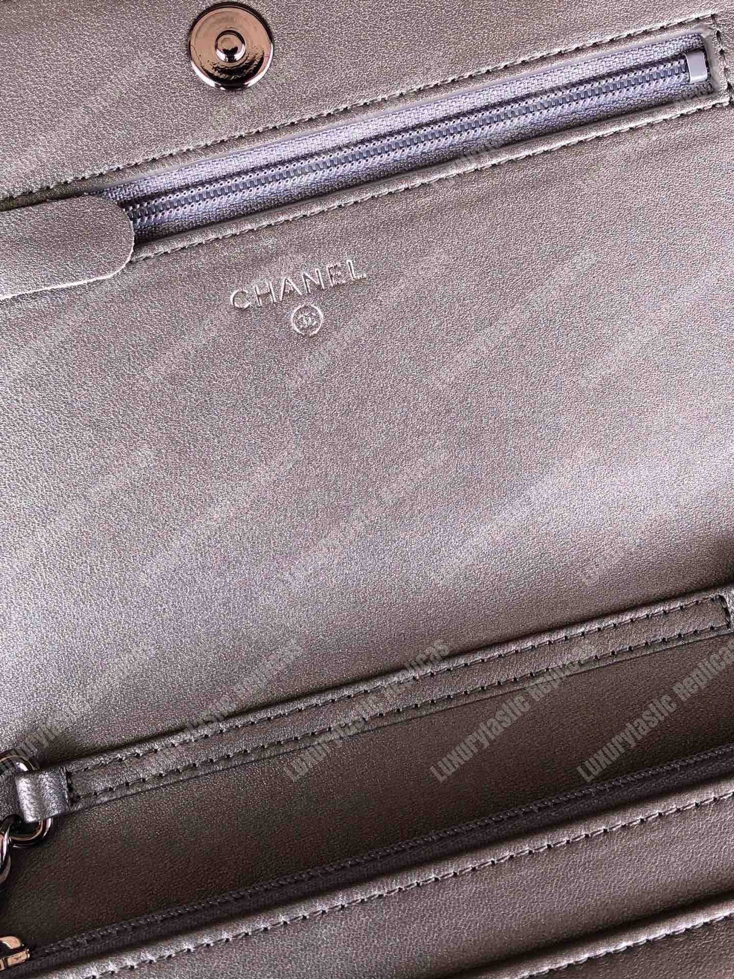 Ch*el pearl wallet on chain – woc classic silver lambskin gold-toned