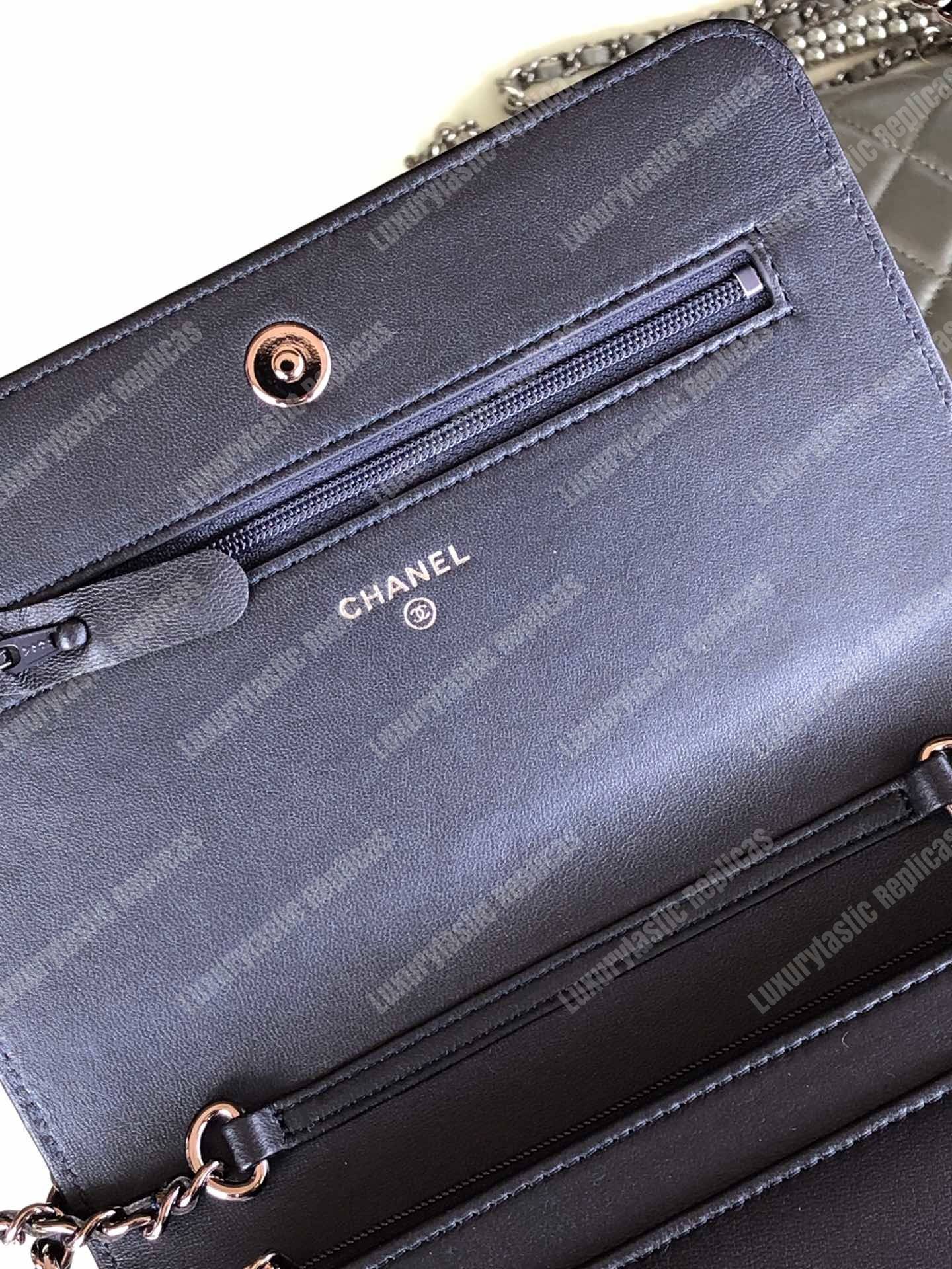 Ch*el pearl wallet on chain – woc classic navy blue lambskin gold-toned