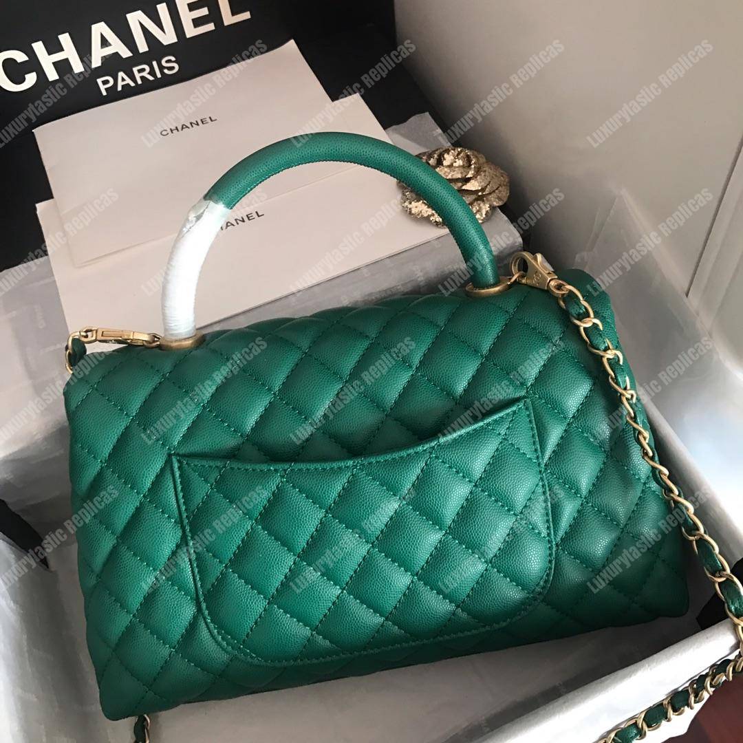 Ch*el flap bag with top handle green