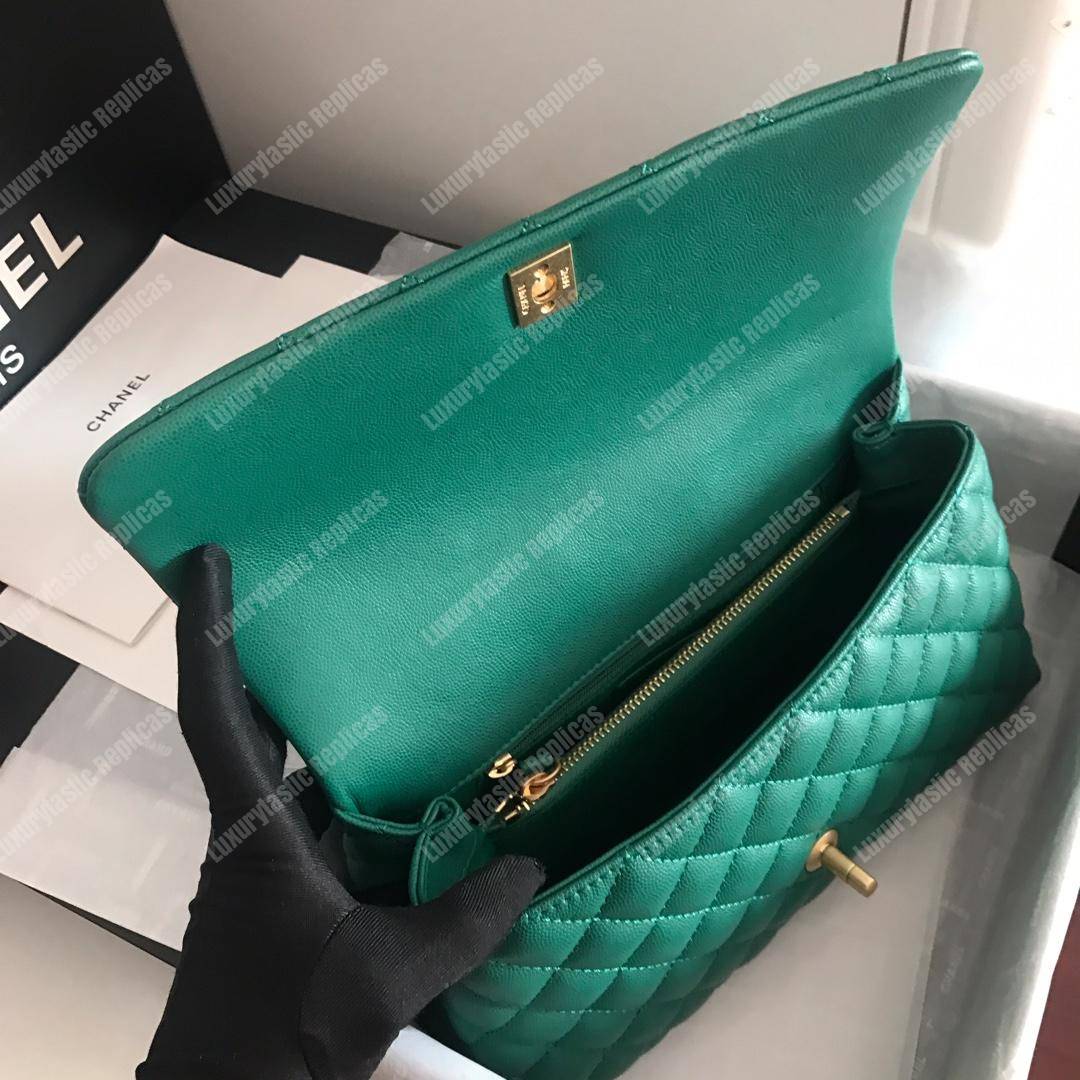 Ch*el flap bag with top handle green