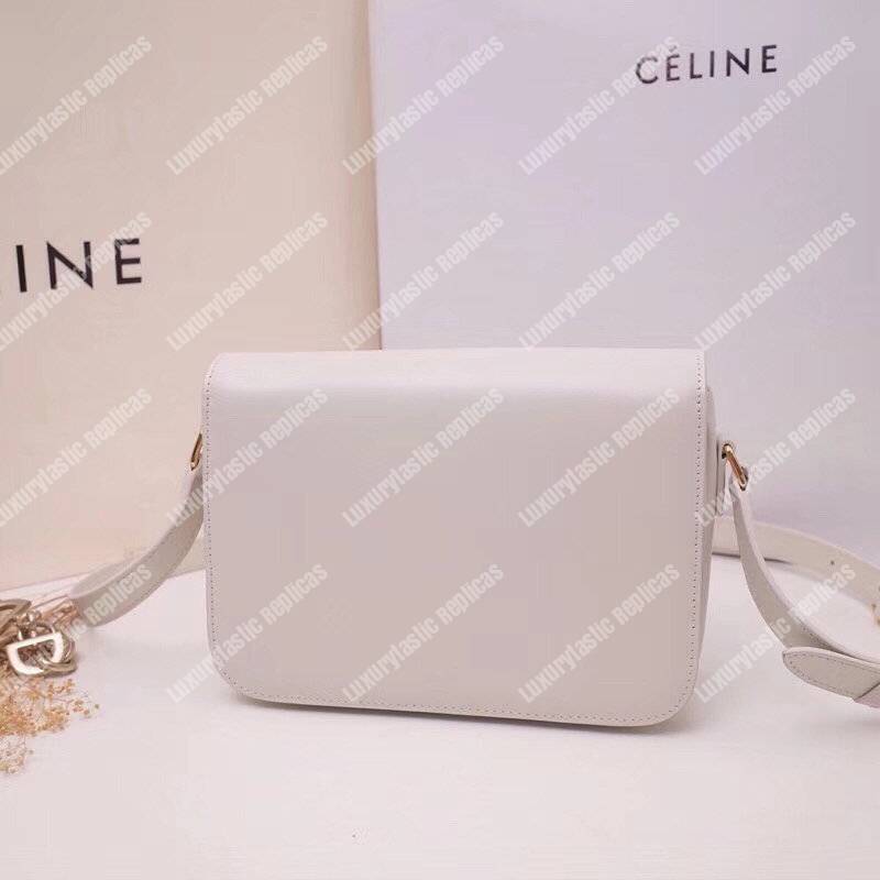 Ce**e medium triomphe bag in shiny calfskin white