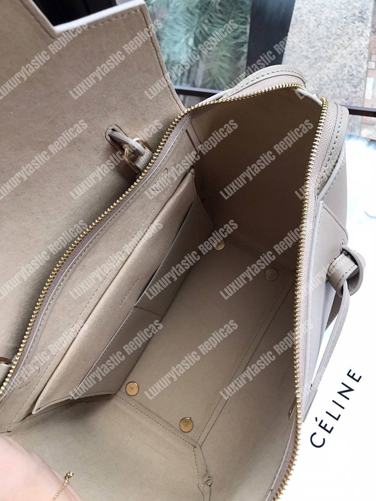 Ce**e mini belt bag in grained calfskin light taupe