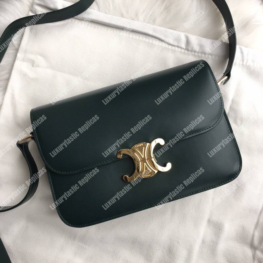 Ce**e medium triomphe bag in shiny calfskin amazone