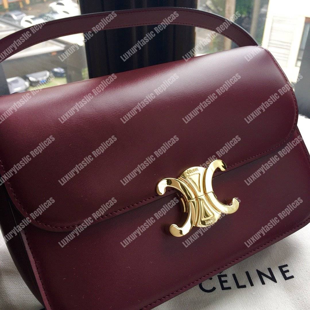 Ce**e medium triomphe bag in shiny calfskin burgundy