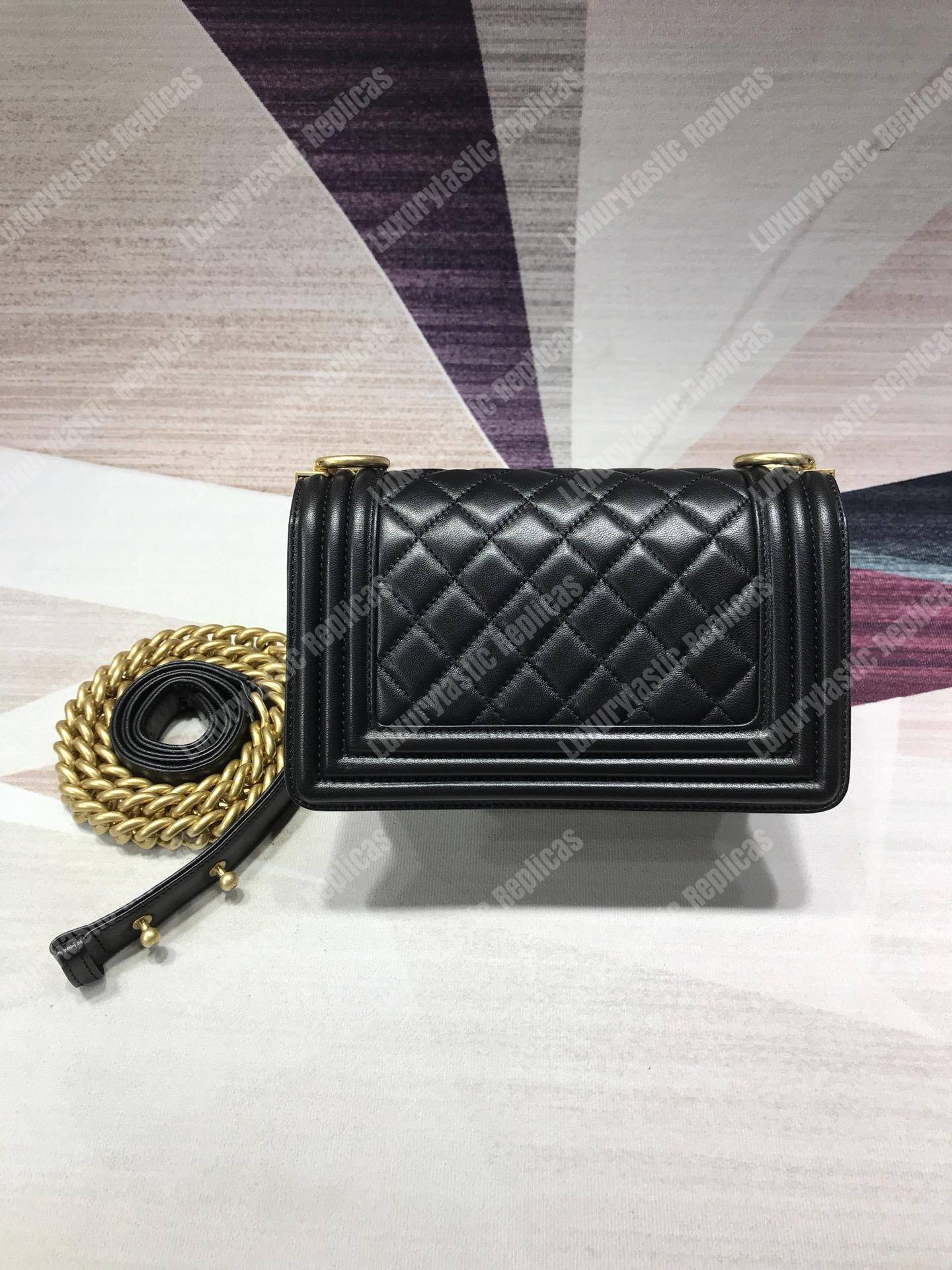 small boy Ch*el handbag black-gold ruthenium