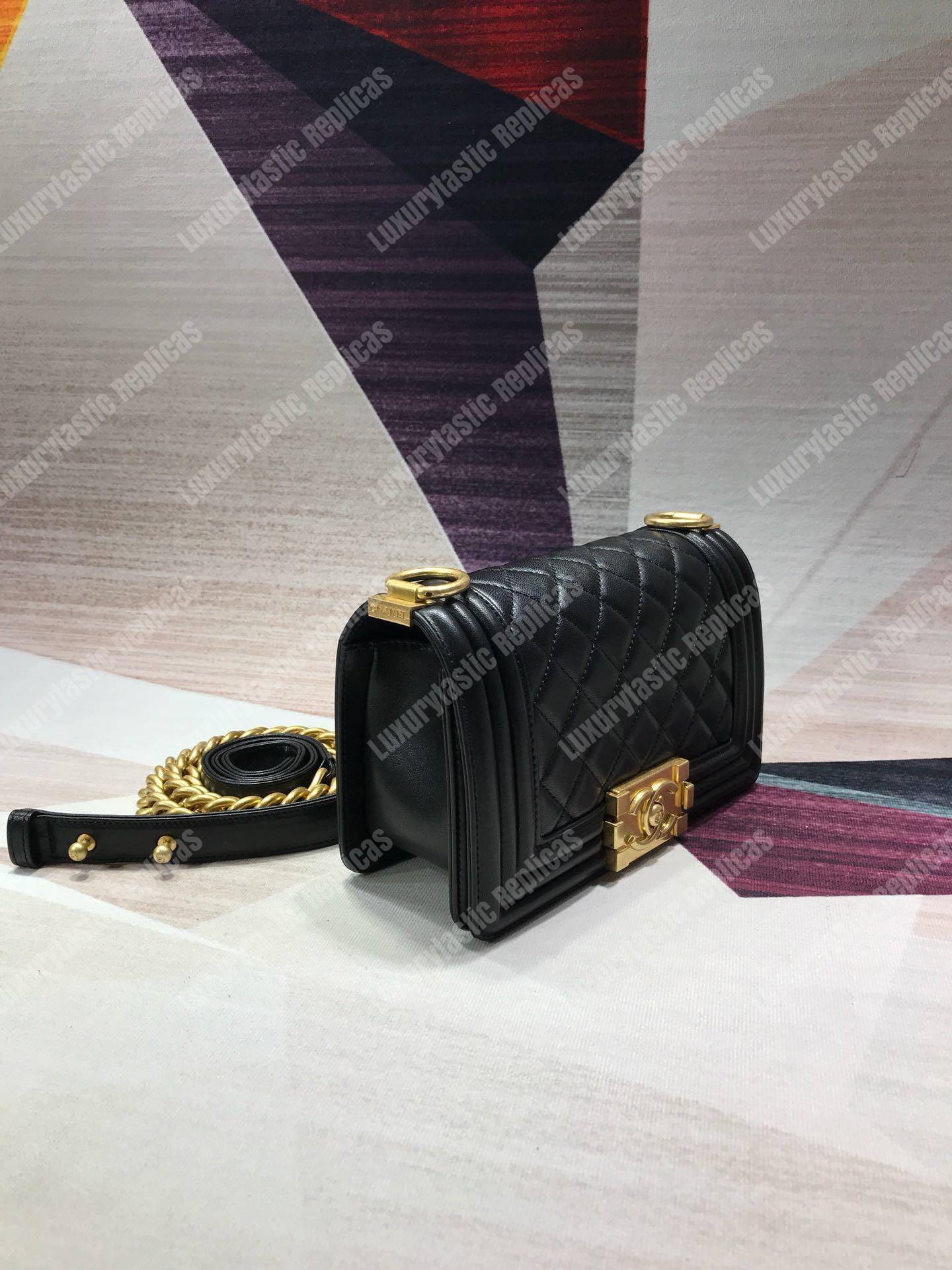 small boy Ch*el handbag black-gold ruthenium