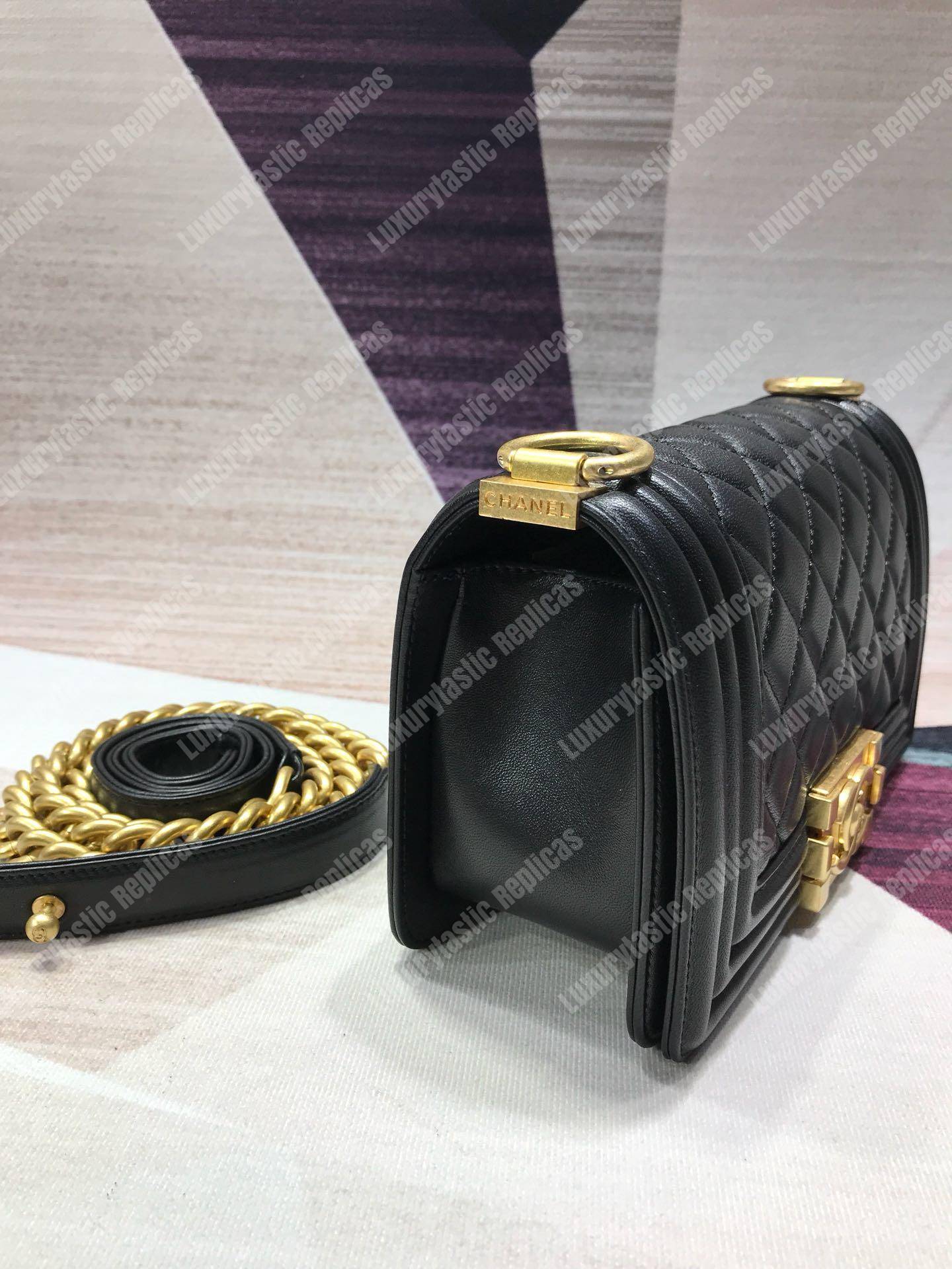 small boy Ch*el handbag black-gold