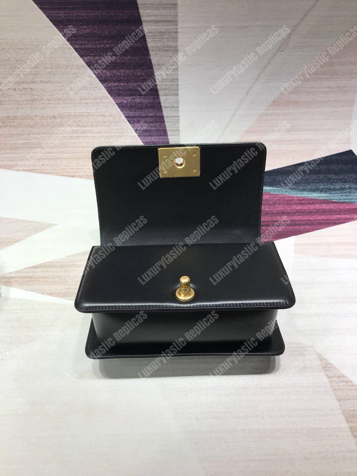 small boy Ch*el handbag black-gold ruthenium