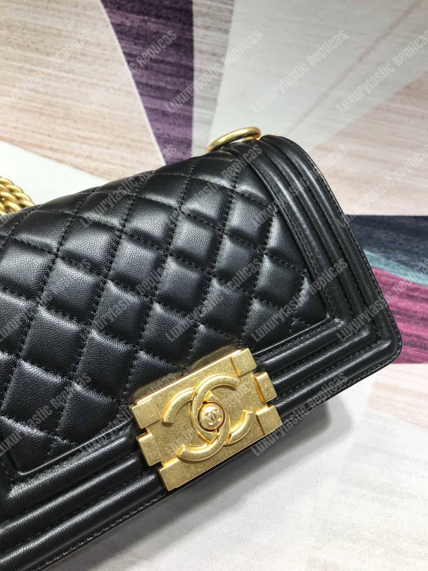 small boy Ch*el handbag black-gold