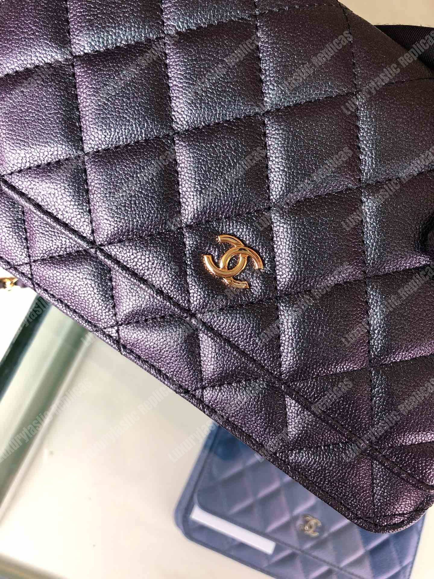 Ch*el wallet on chain – woc classic caviar gold-toned metal dark grey