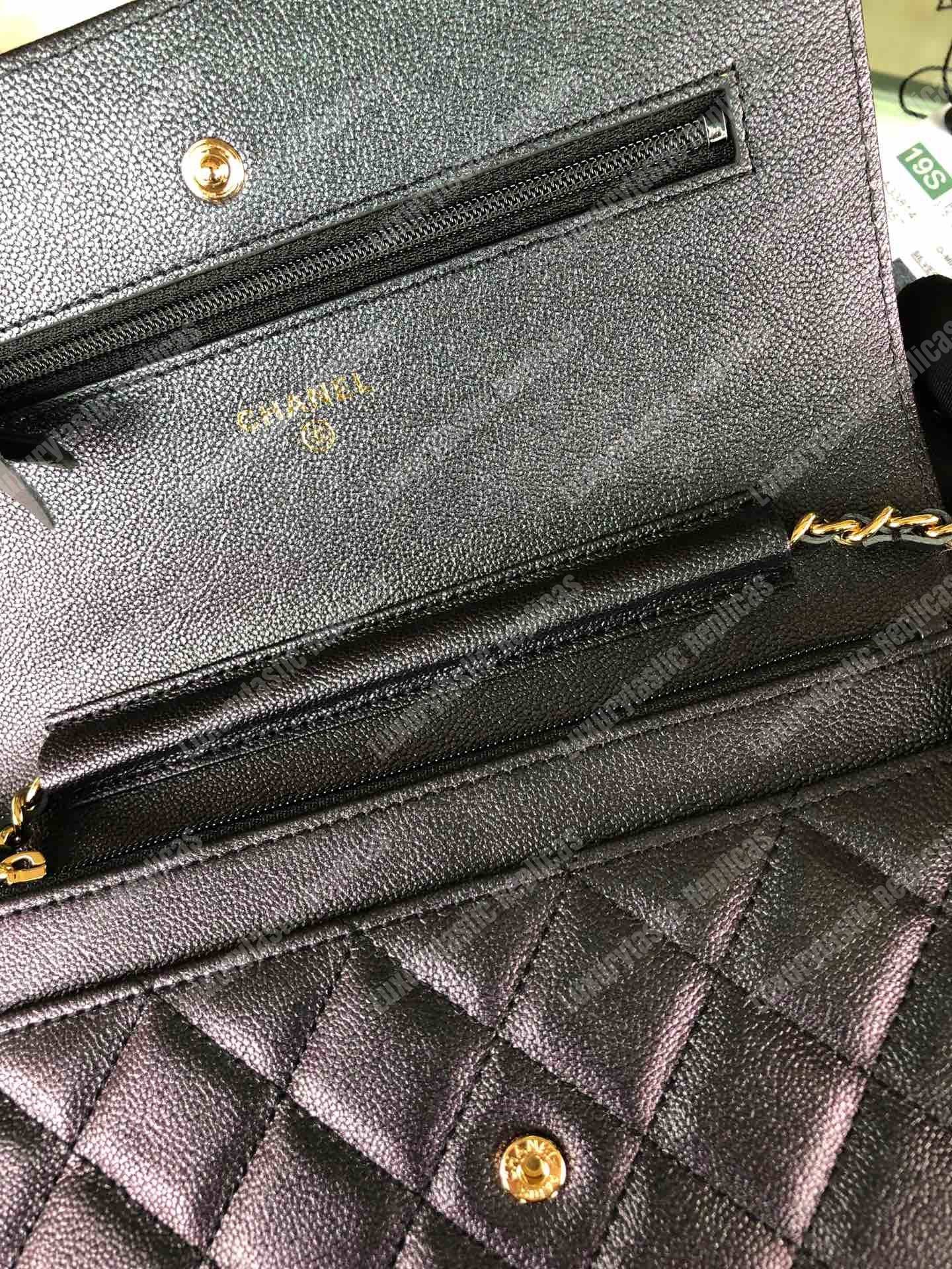 Ch*el wallet on chain – woc classic caviar gold-toned metal dark grey