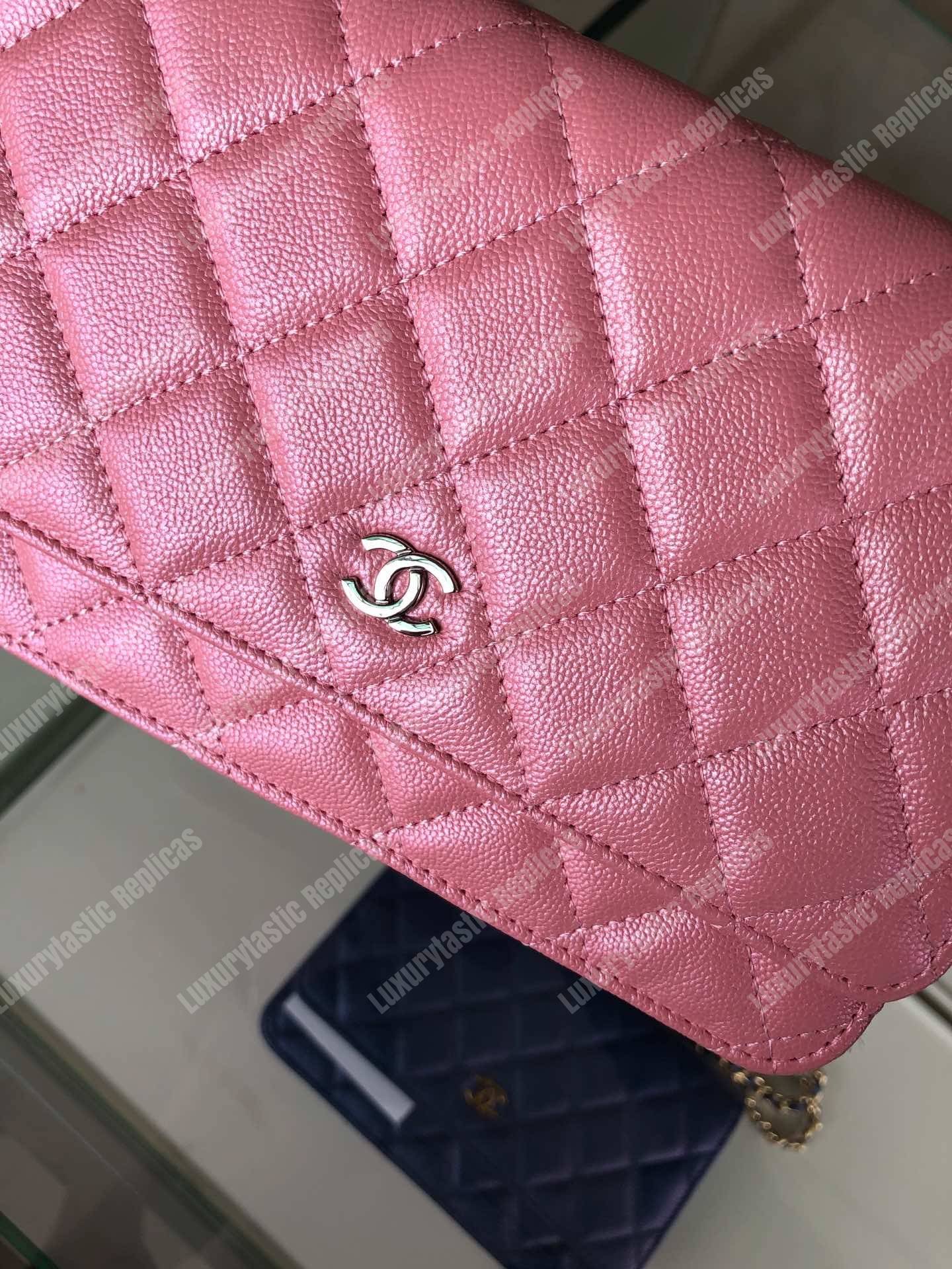 Ch*el wallet on chain – woc classic caviar silver-toned metal pink