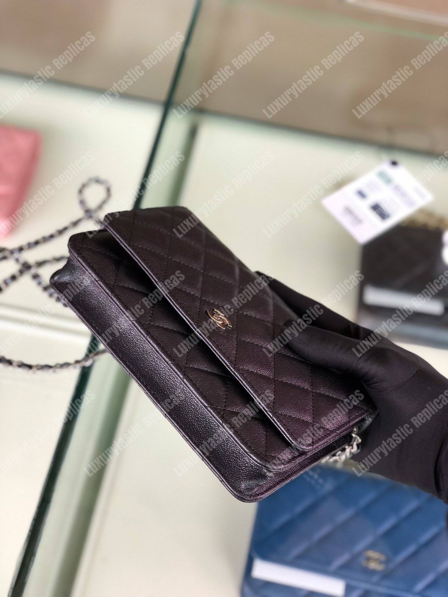 Ch*el wallet on chain – woc classic caviar silver-toned metal dark grey