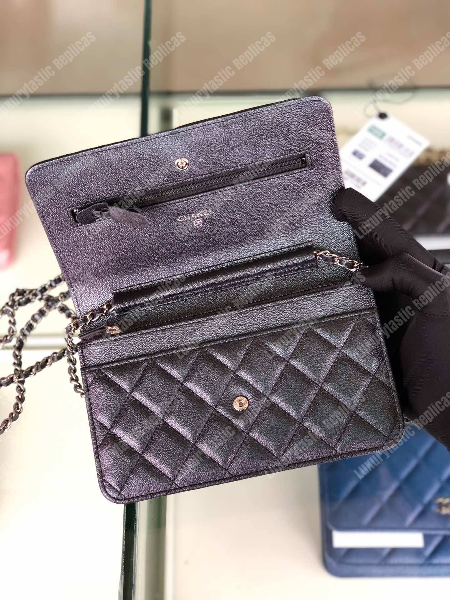 Ch*el wallet on chain – woc classic caviar silver-toned metal dark grey