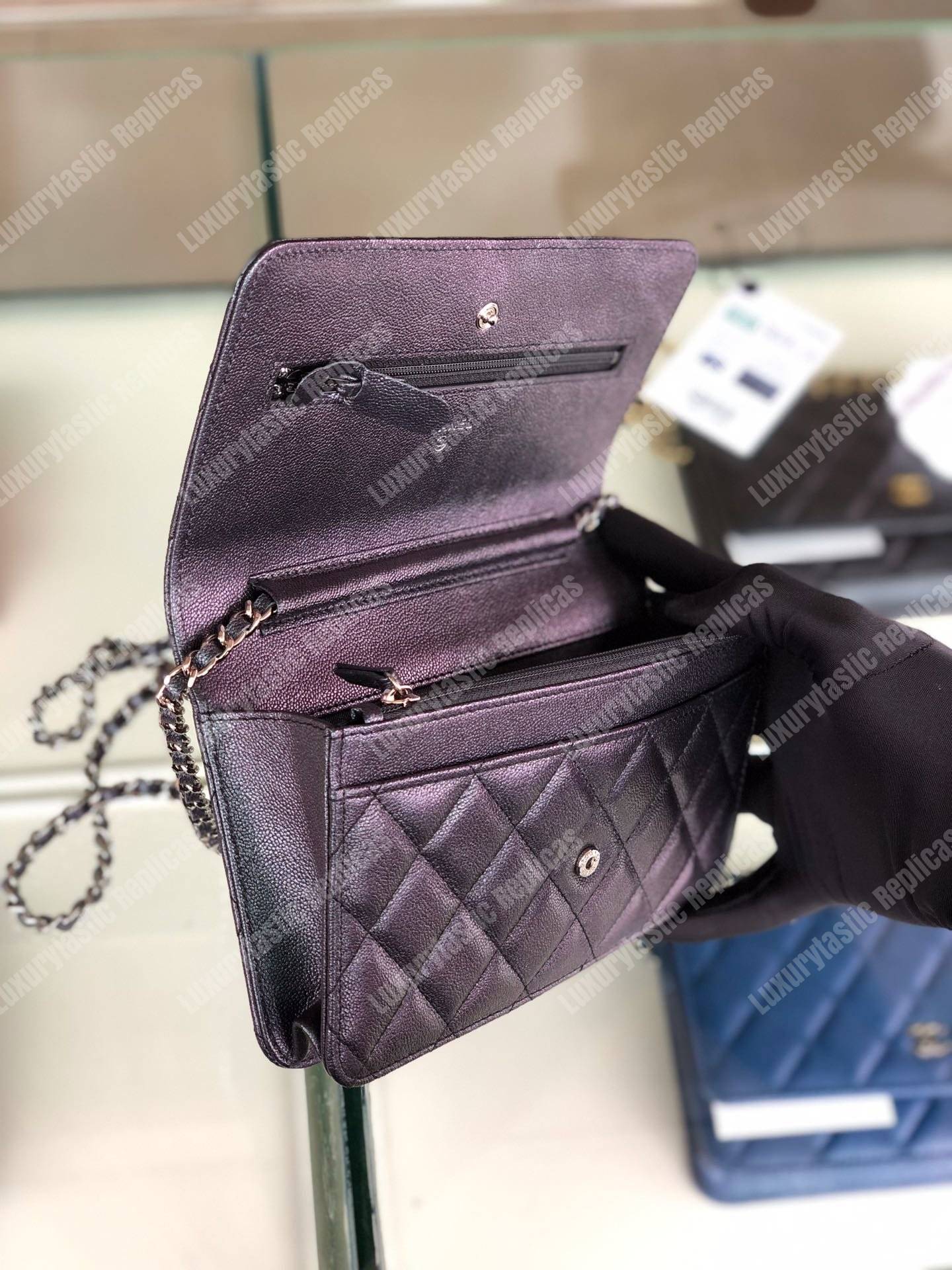 Ch*el wallet on chain – woc classic caviar silver-toned metal dark grey