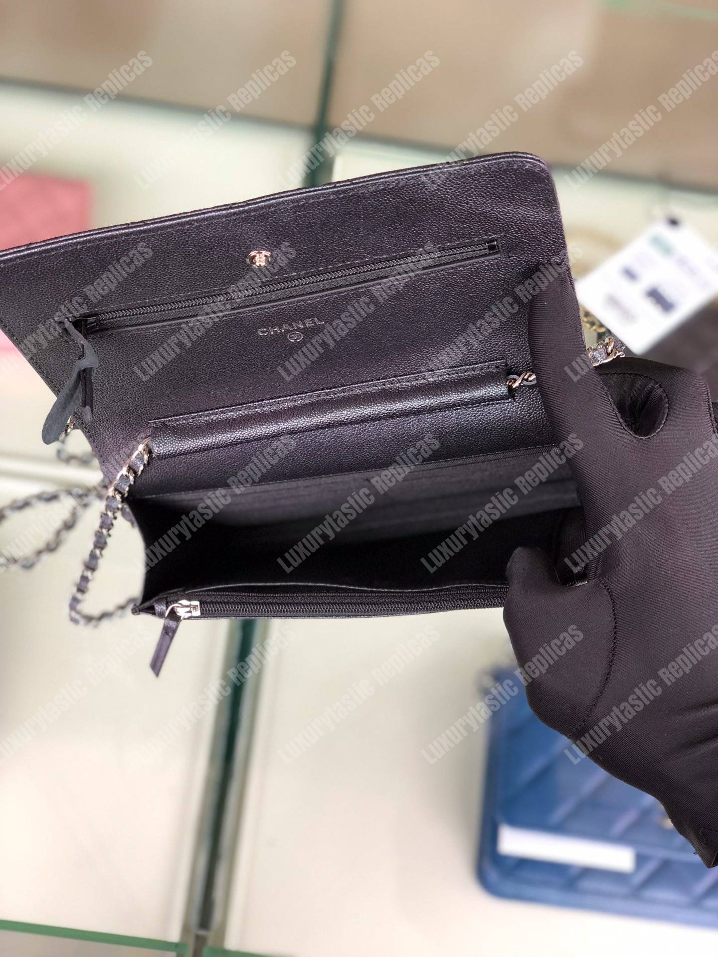 Ch*el wallet on chain – woc classic caviar silver-toned metal dark grey