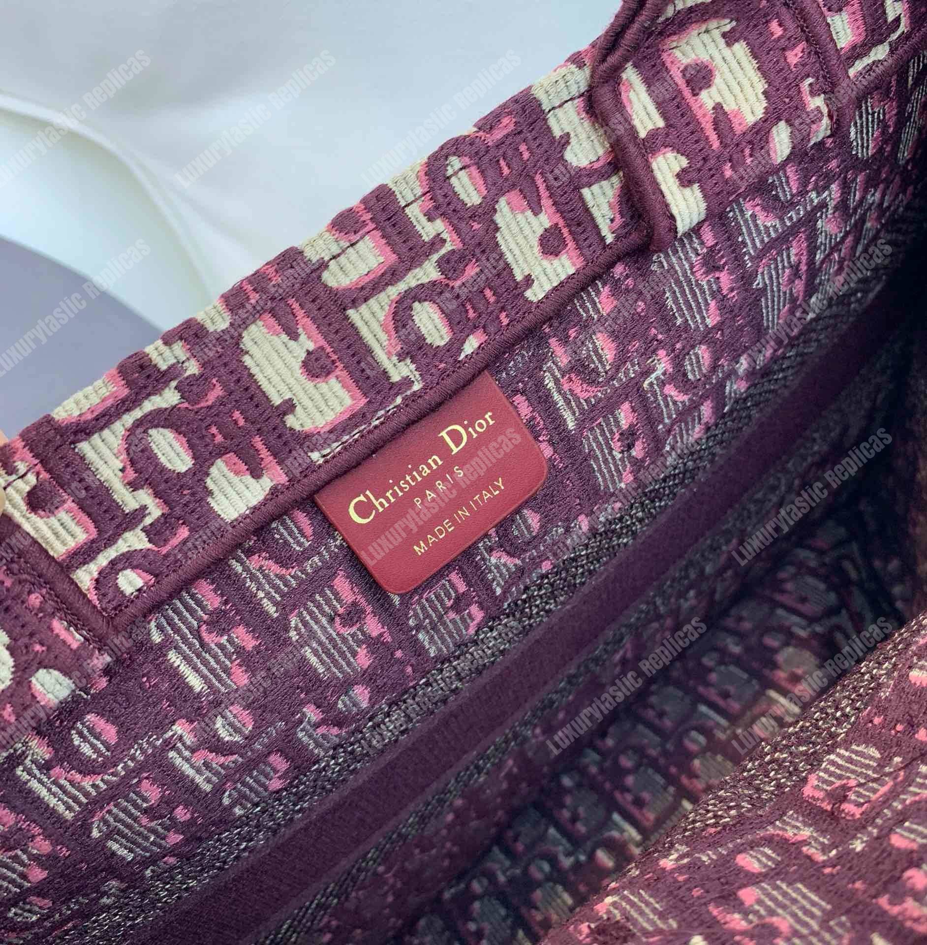 mini D*or book tote bag in embroidered canvas burgundy D*or oblique