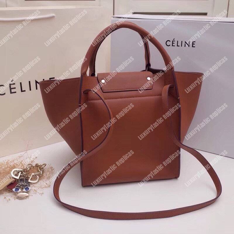 Ce**e small big bag with long strap in smooth calfskin tan