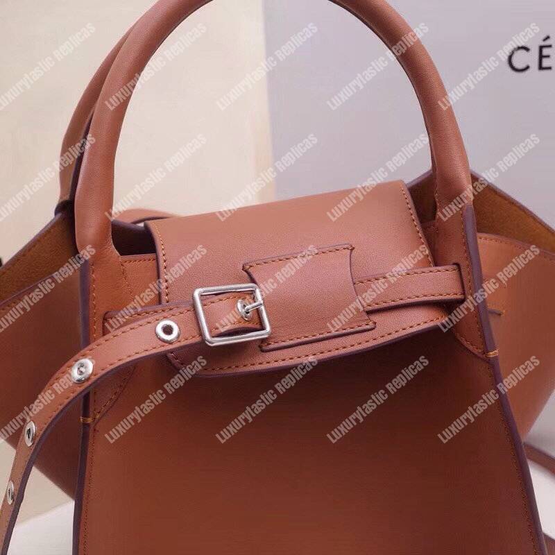 Ce**e small big bag with long strap in smooth calfskin tan