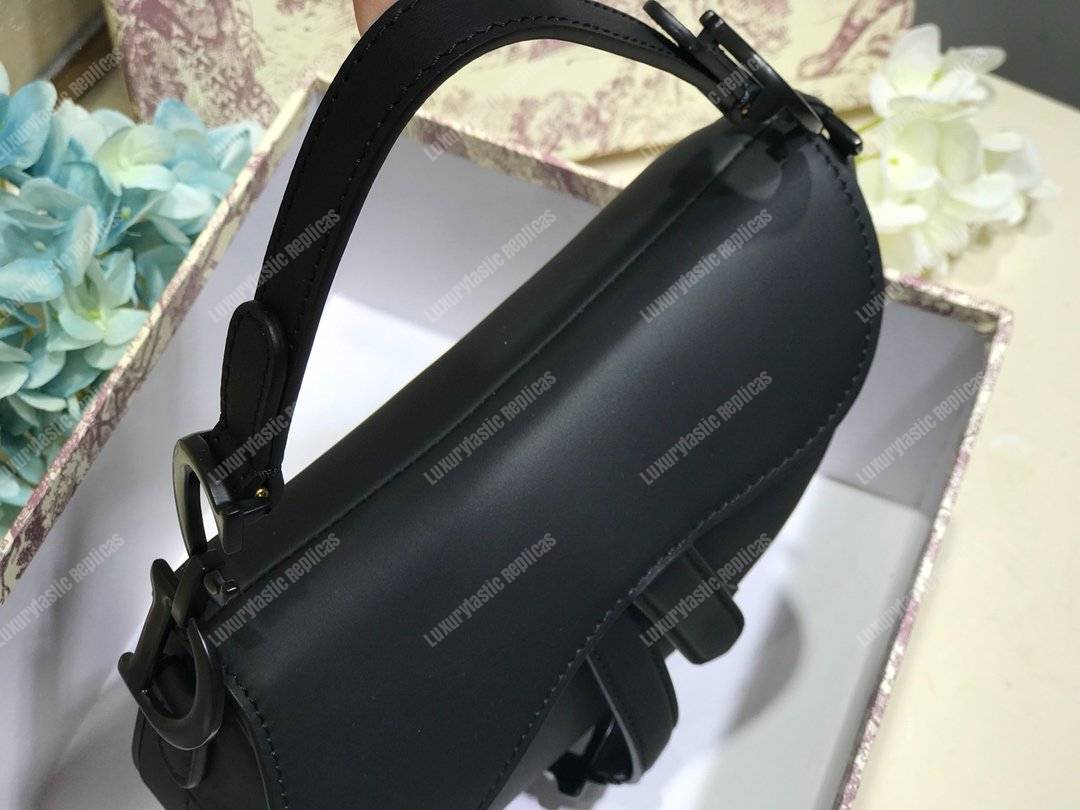 D*or saddle bag in matte black calfskin