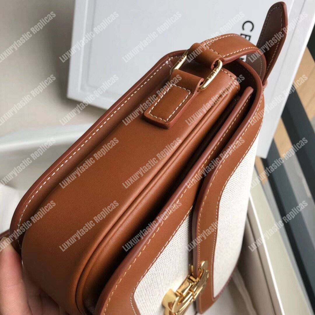 Ce**e medium triomphe bag in textile and natural calfskin