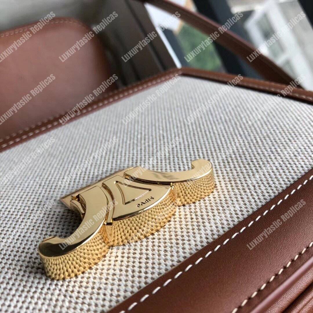 Ce**e medium triomphe bag in textile and natural calfskin
