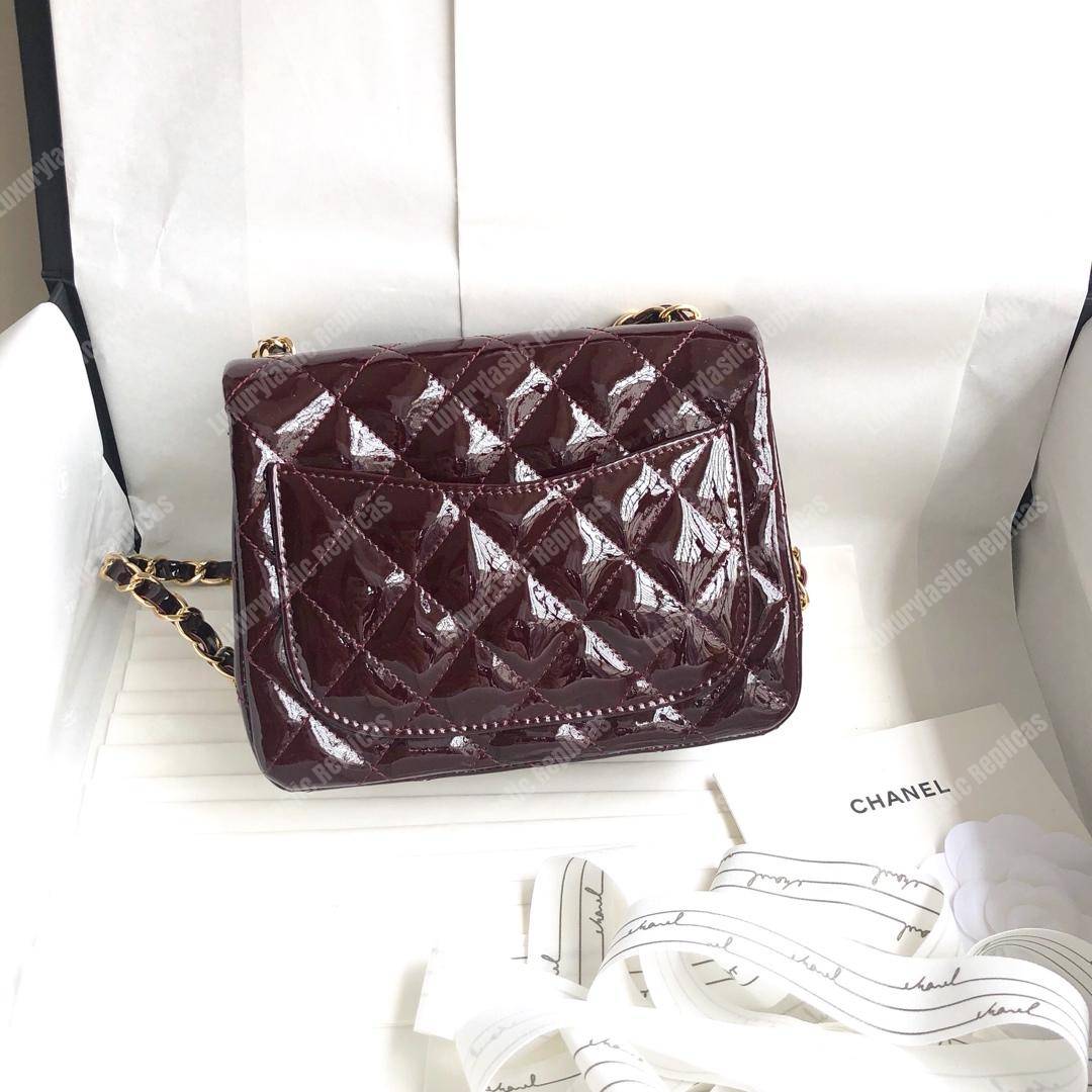 Ch*el mini flap bag burgundy