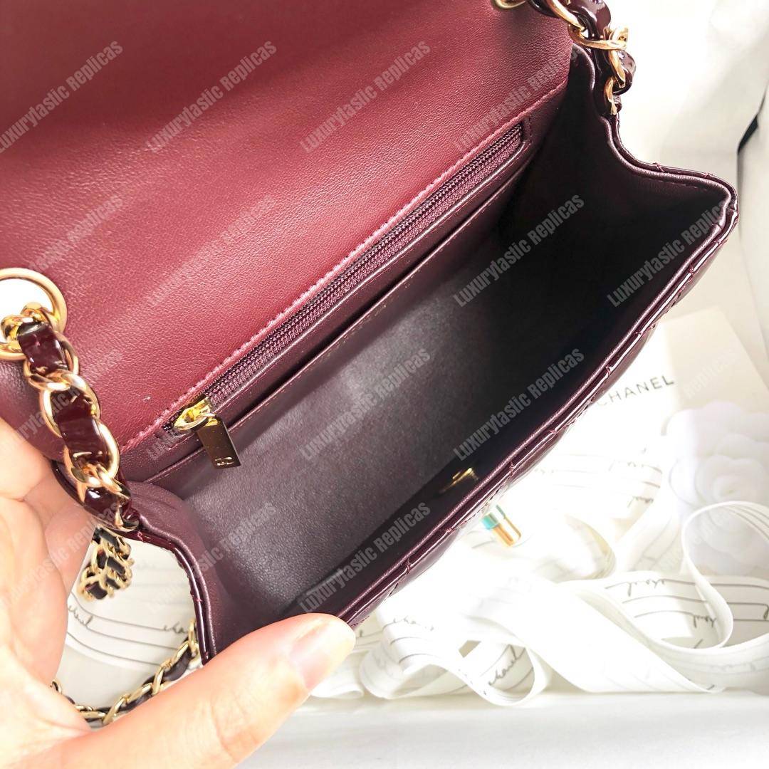 Ch*el mini flap bag burgundy