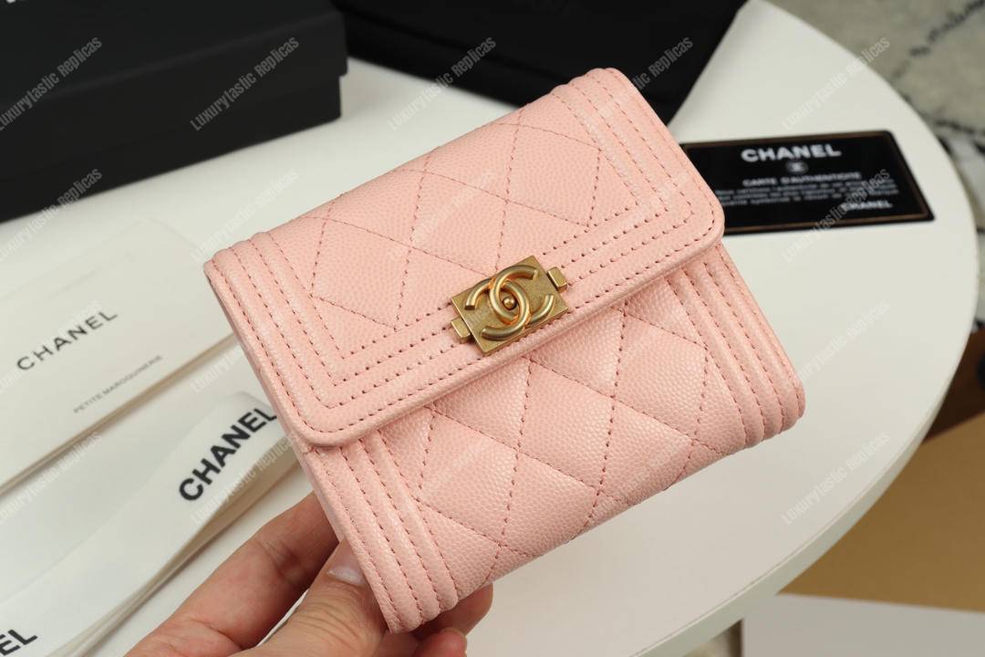 Ch*el boy small flap wallet pink