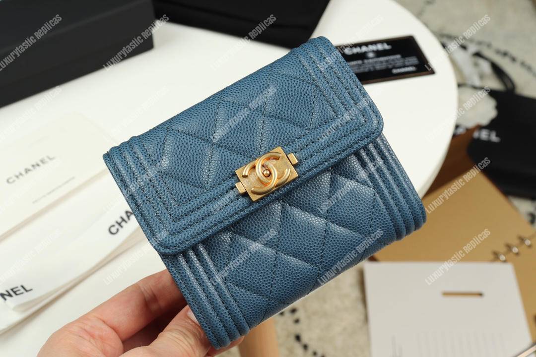Ch*el boy small flap wallet blue