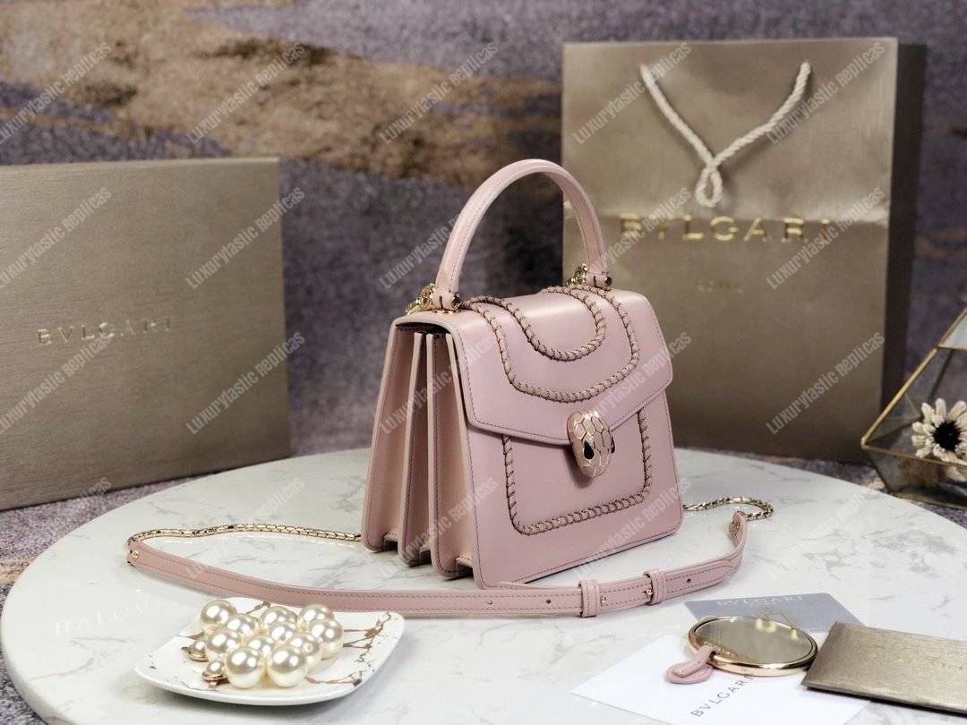BVL Serpenti Forever Crossbody Small Tophandle Bag Crystal Rose With Woven Chain