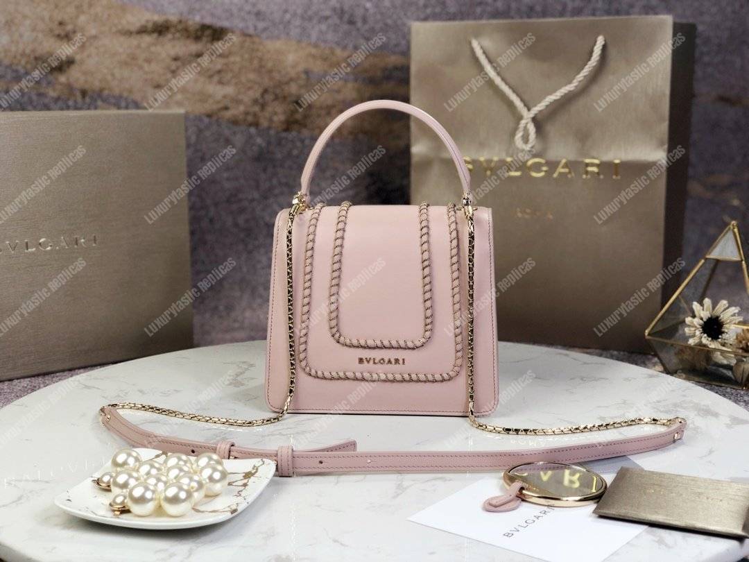 BVL Serpenti Forever Crossbody Small Tophandle Bag Crystal Rose With Woven Chain