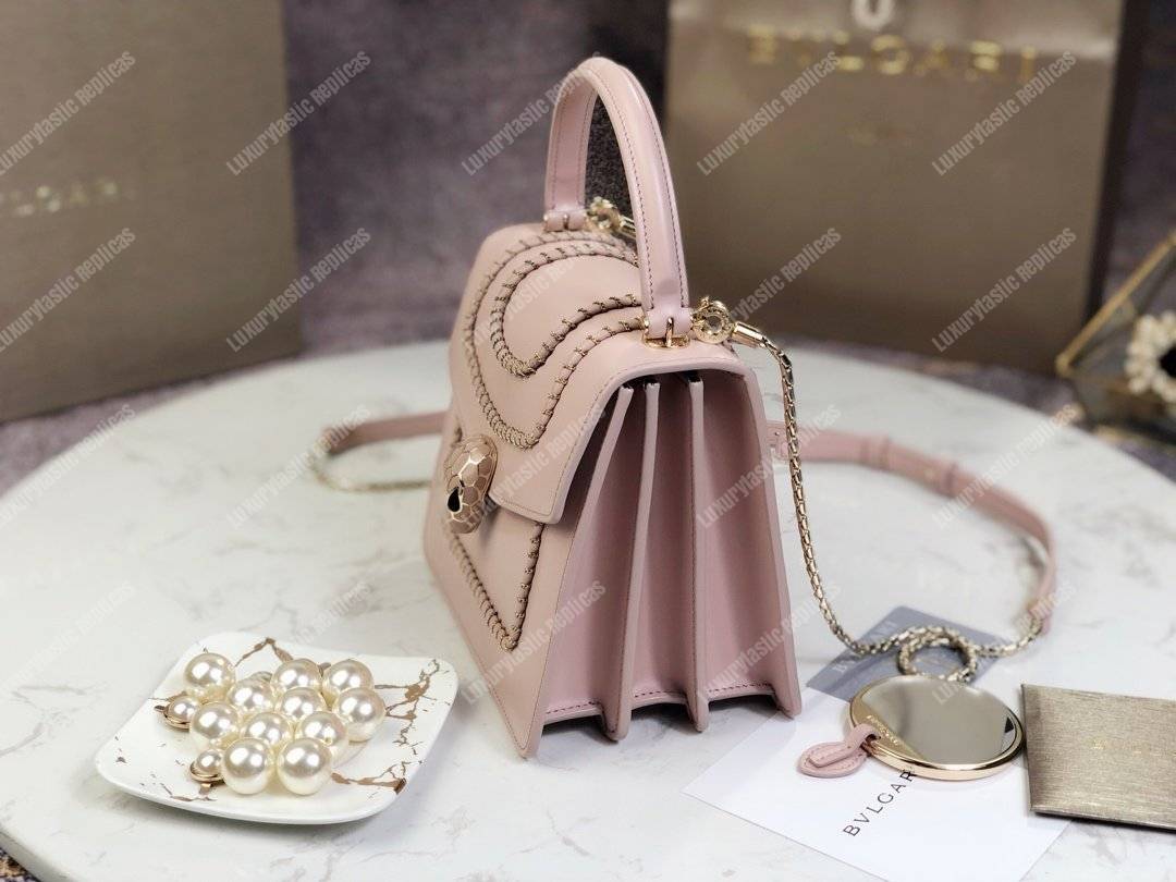 BVL Serpenti Forever Crossbody Small Tophandle Bag Crystal Rose With Woven Chain