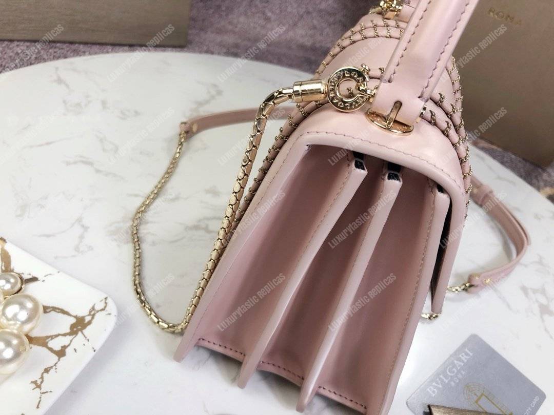 BVL Serpenti Forever Crossbody Small Tophandle Bag Crystal Rose With Woven Chain